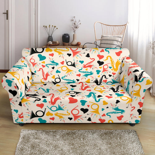 Saxophone Pattern Background Loveseat Couch Slipcover