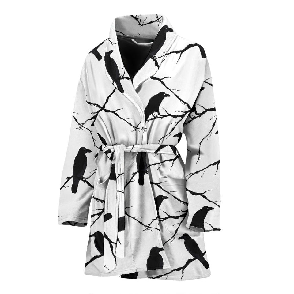 Crow Pattern Background Women Bathrobe