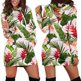 Heliconia Hibiscus Leaves Pattern Women Hoodie Dress