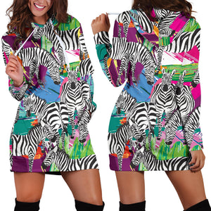 Zebra Colorful Pattern Women Hoodie Dress