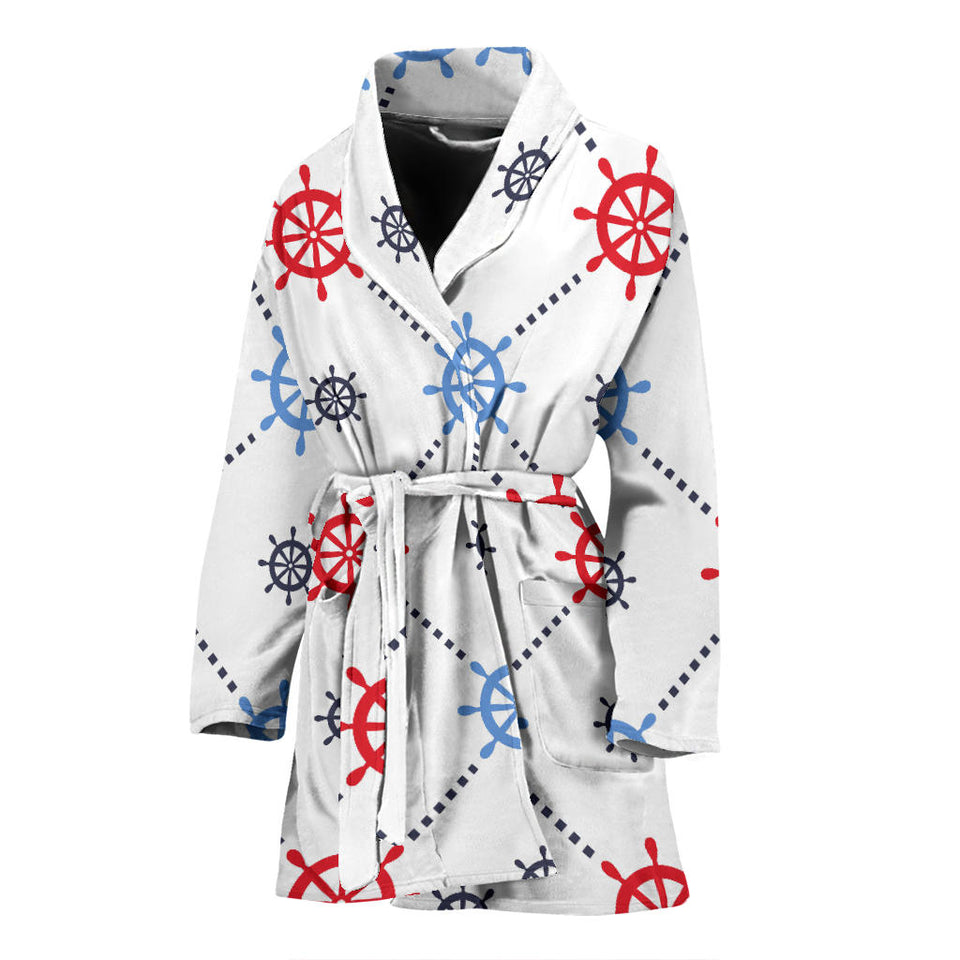 Nautical Steering Wheel Rudder Pattern Women Bathrobe