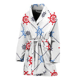 Nautical Steering Wheel Rudder Pattern Women Bathrobe