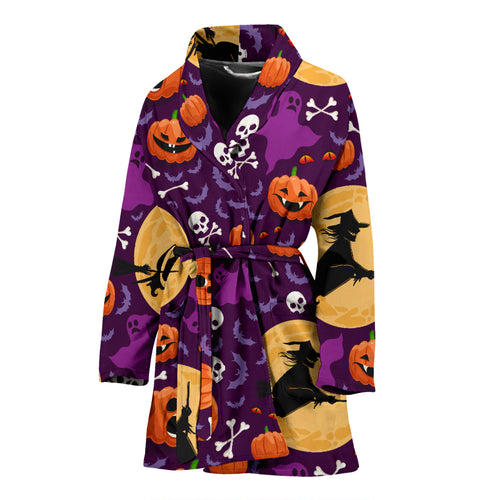 Halloween Pumpkin Witch Pattern Women Bathrobe