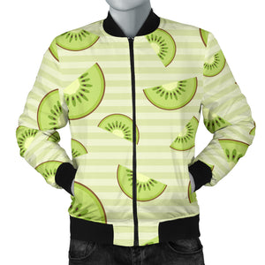 Kiwi Pattern Striped Background Men Bomber Jacket