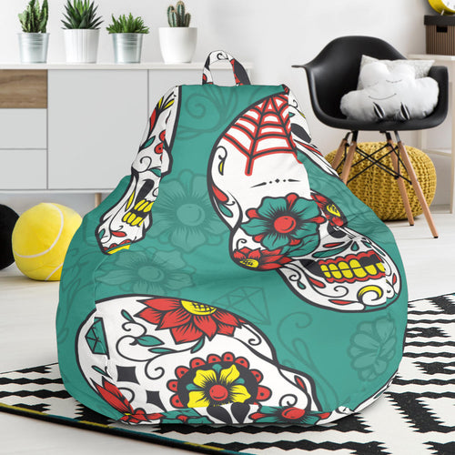 Suger Skull Pattern Green Background Bean Bag Cover