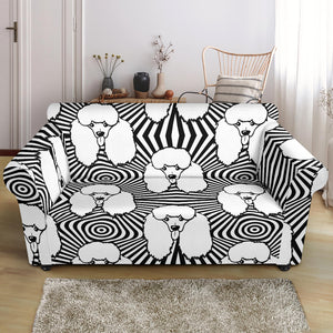 Black and White Poodle Pattern Loveseat Couch Slipcover