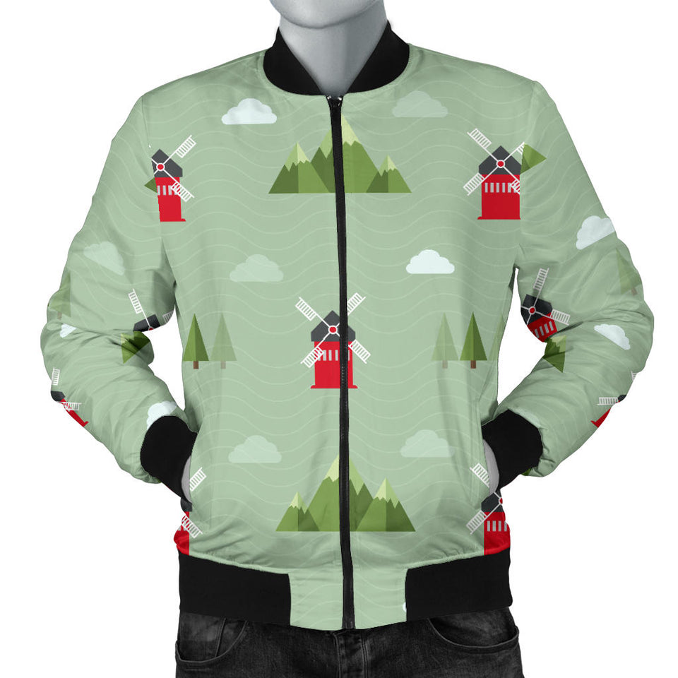 Windmill Green Pattern Men Bomber Jacket