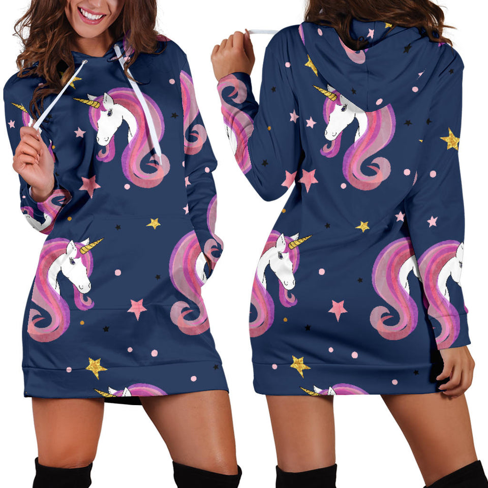 Unicorn Head Pattern Women Hoodie Dress