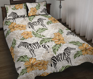 Zebra Hibiscus Pattern Quilt Bed Set