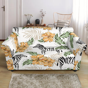 Zebra Hibiscus Pattern Loveseat Couch Slipcover