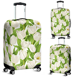 White Tulip Pattern Luggage Covers