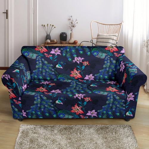 Peacock Feather Pattern Loveseat Couch Slipcover