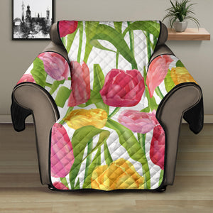 Pink Red Yellow Tulip Pattern Recliner Cover Protector