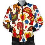 Colorful Rooster Chicken Guitar Pattern Men Bomber Jacket