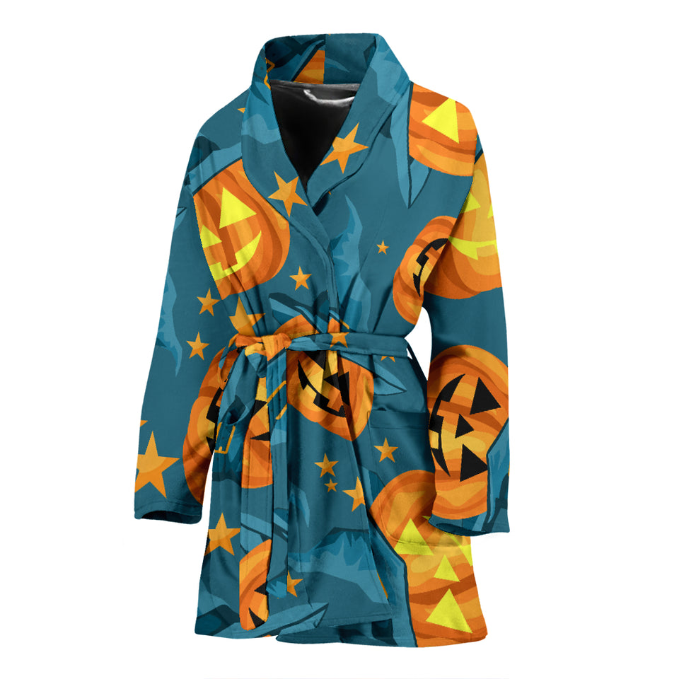 Halloween Pumpkin Witch Hat Pattern Women Bathrobe