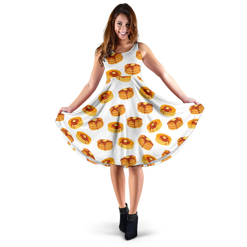 Pancake Pattern Print Design 04 Sleeveless Midi Dress