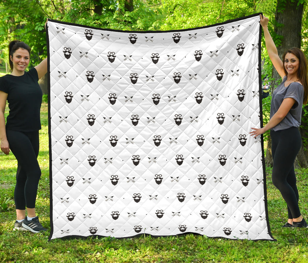 Mustache Beard Pattern Print Design 01 Premium Quilt