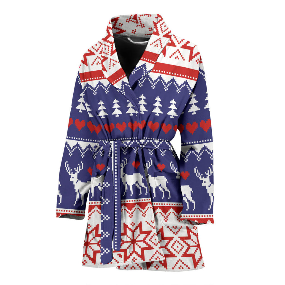 Deer Sweater Printed Pattern Women Bathrobe