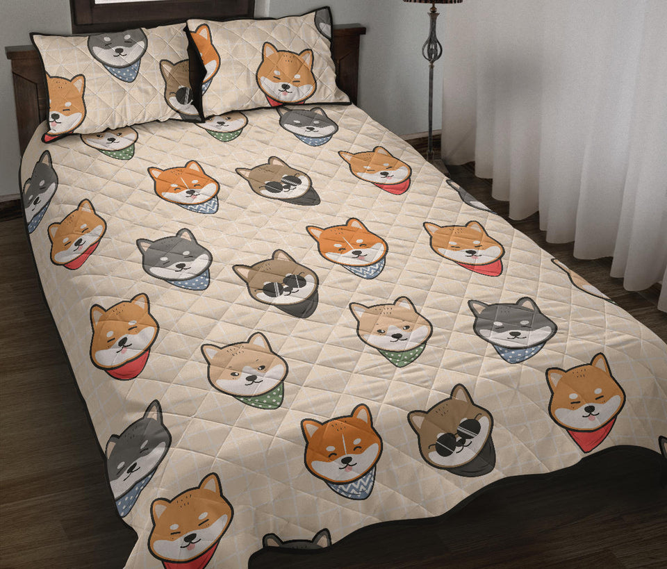 Shiba Inu Head Pattern Quilt Bed Set