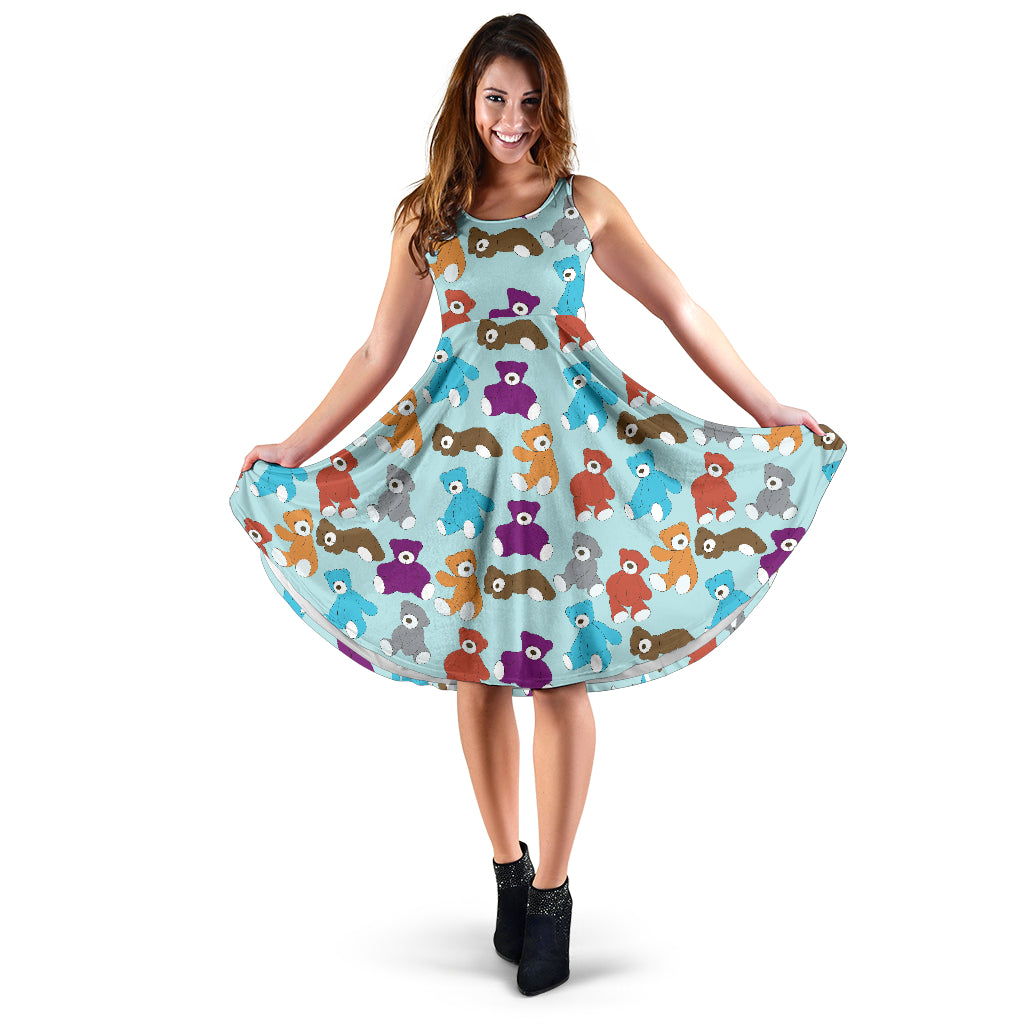 Teddy Bear Pattern Print Design 03 Sleeveless Midi Dress