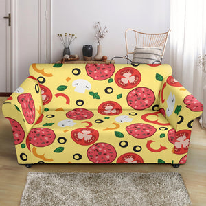 Pizza Tomato Salami Texture Pattern Loveseat Couch Slipcover