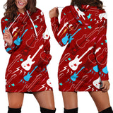 Electical Guitar Red Pattern Women Hoodie Dress