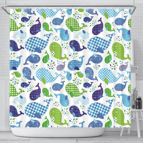 Whale Stripe Dot Pattern Shower Curtain Fulfilled In US