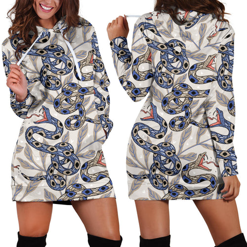 Snake Leaves Pattern Women Hoodie Dress