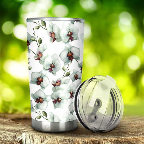 White Orchid Pattern Tumbler