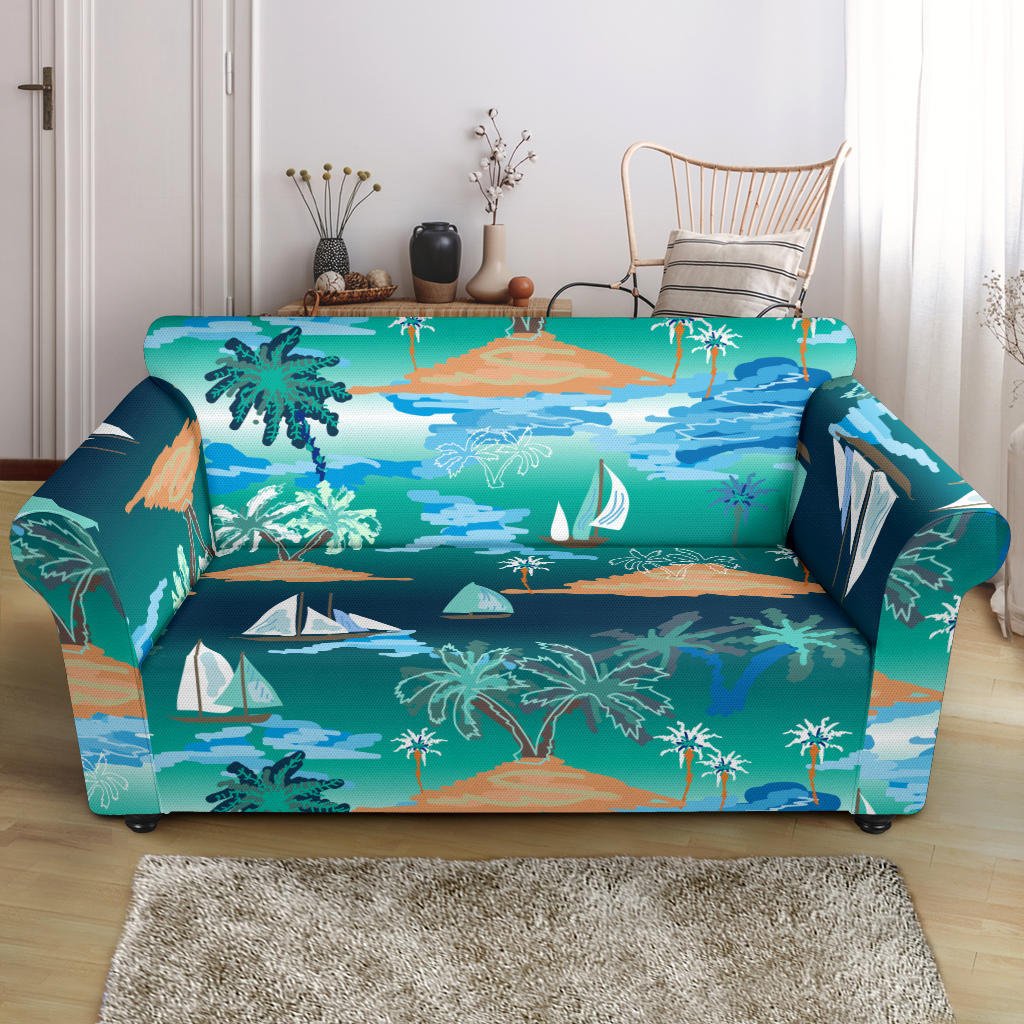 Sailboat Water Color Pattern Loveseat Couch Slipcover