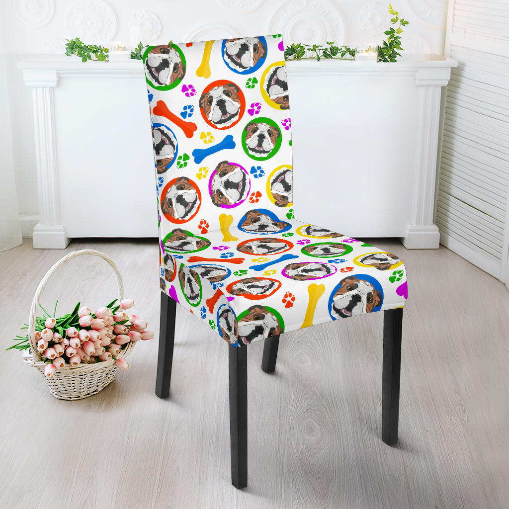 English Bulldog Pattern Print Design 05 Dining Chair Slipcover
