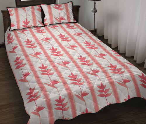 Heliconia Pink White Pattern Quilt Bed Set