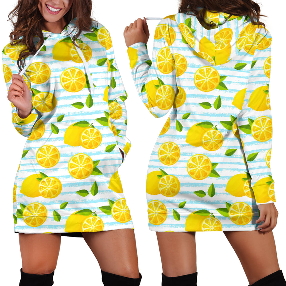 Lemon Pattern Stripe Background Women Hoodie Dress