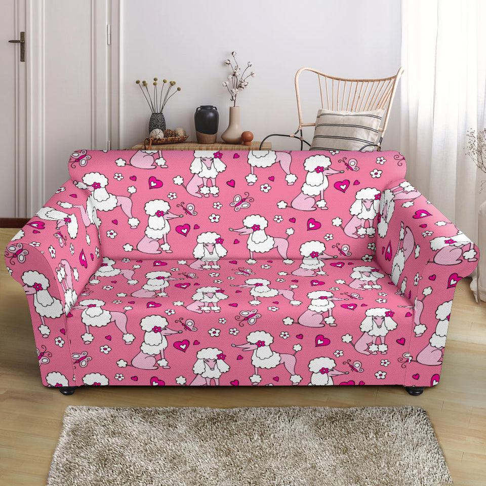 Poodle Pink Heart Pattern Loveseat Couch Slipcover