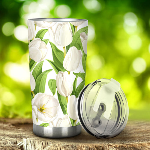 White Tulip Pattern Tumbler