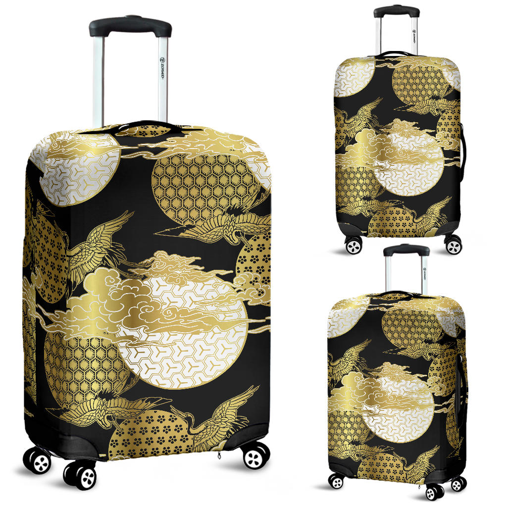Gold Could Crane Japanese Pattern Luggage Covers