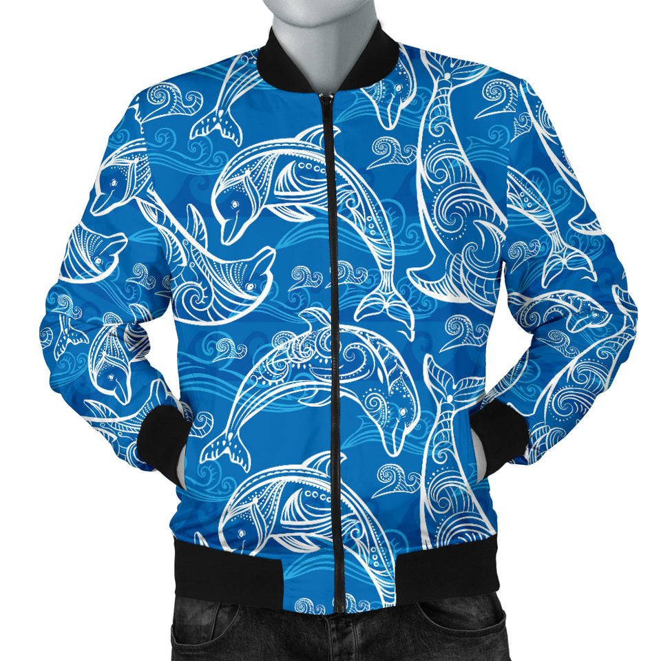 Dolphin Tribal Blue Pattern  Men Bomber Jacket