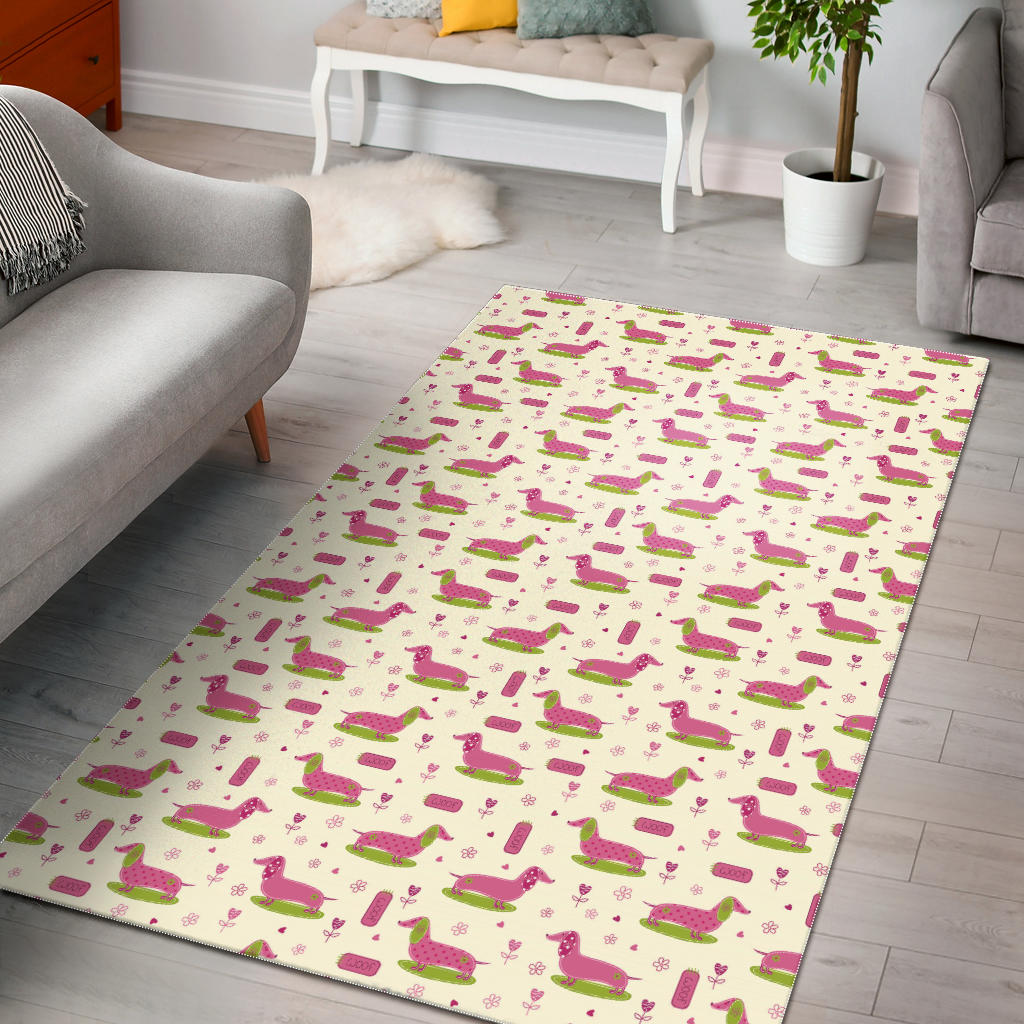 Pink Dachshund Pattern Area Rug