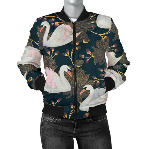 Swan Pattern Women Bomber Jacket