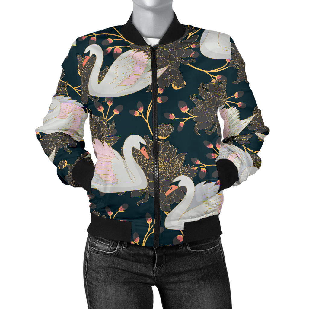 Swan Pattern Women Bomber Jacket
