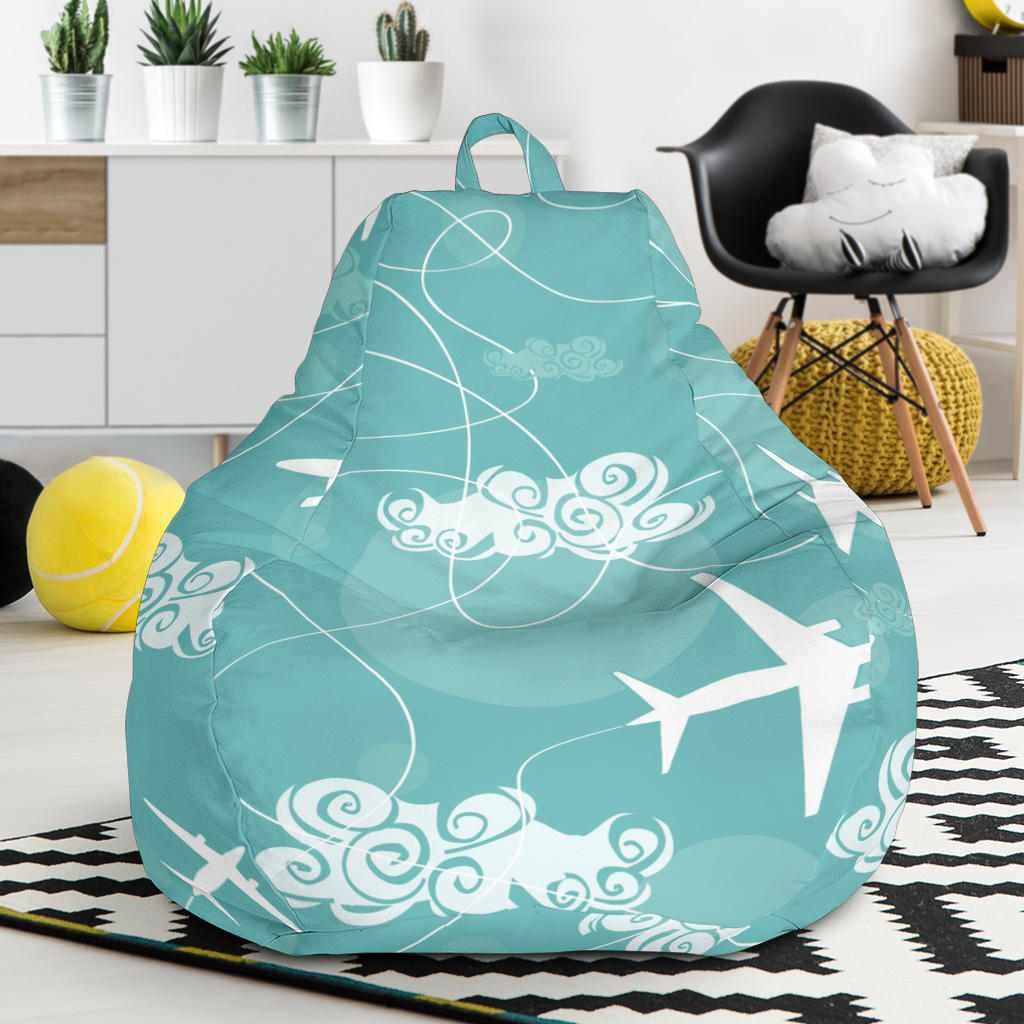Airplane Cloud Pattern Green Background Bean Bag Cover