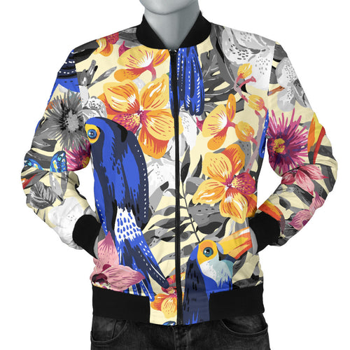 Toucan Leaves Flower Pattern Men Bomber Jacket