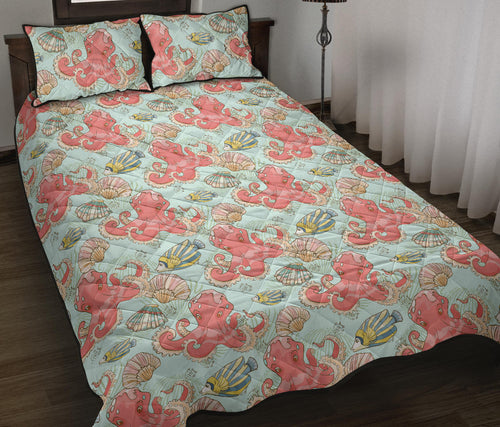 Octopus Fish Shell Pattern Quilt Bed Set