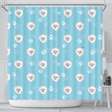 Pomeranian Pattern Blue Background Shower Curtain Fulfilled In US