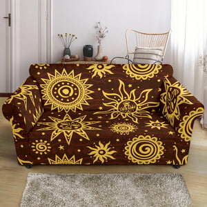 Hand Drawn Sun Pattern Loveseat Couch Slipcover