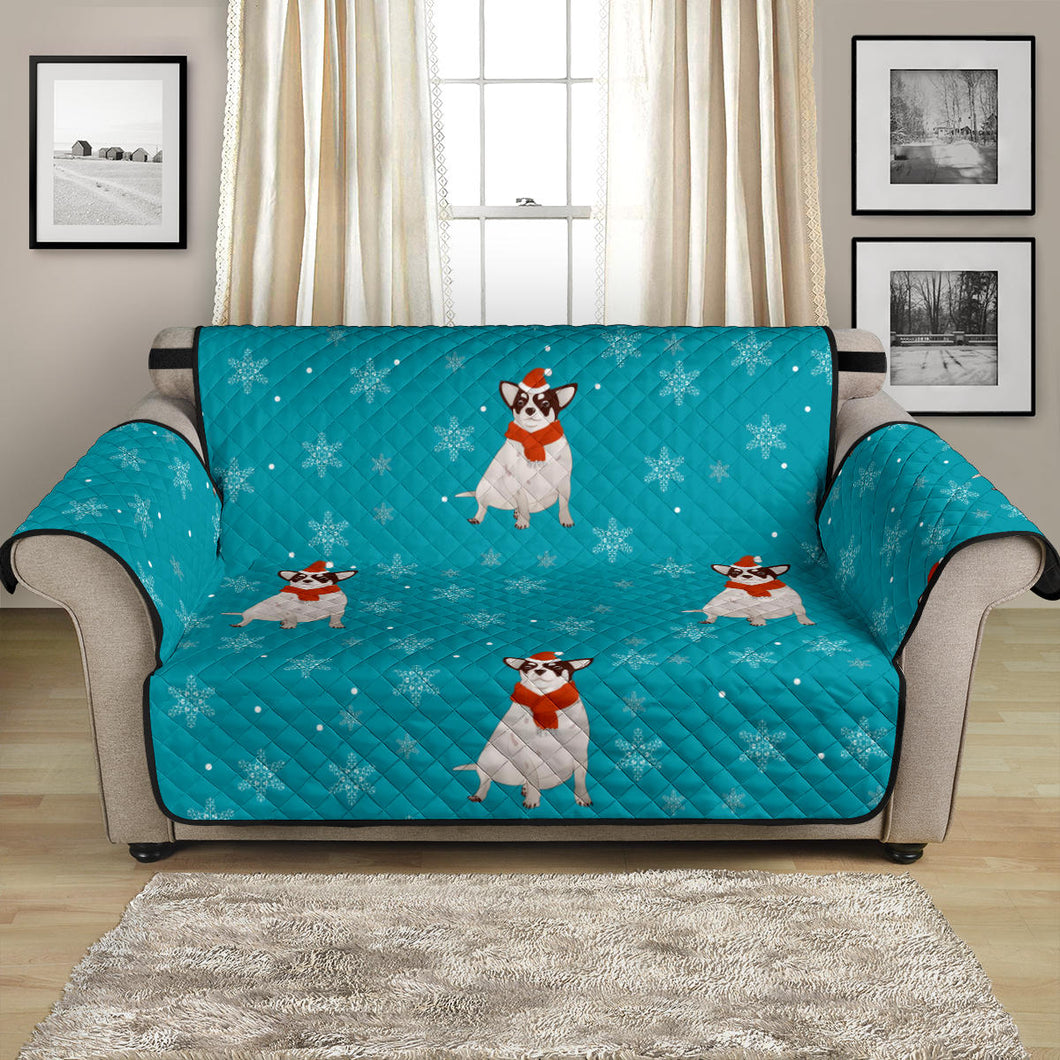 Fat Chihuahua Christmas Pattern Loveseat Couch Cover Protector