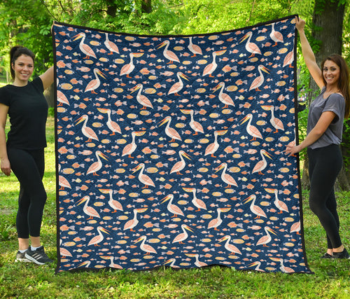 Pelican Pattern Print Design 01 Premium Quilt