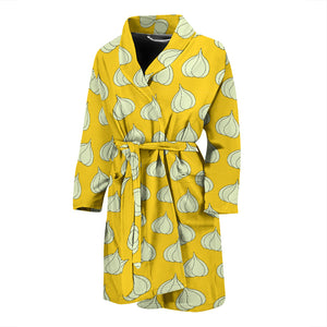 Garlic Pattern Yellow background Men Bathrobe