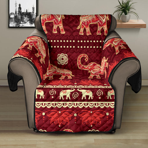 Elephant Red Pattern Ethnic Motifs Recliner Cover Protector