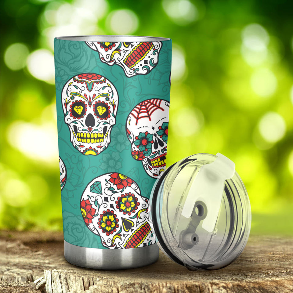 Suger Skull Pattern Green Background Tumbler